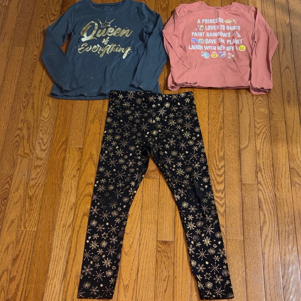 The Children's Place Gray Tee Black Gold Print Tee/ and Leggings